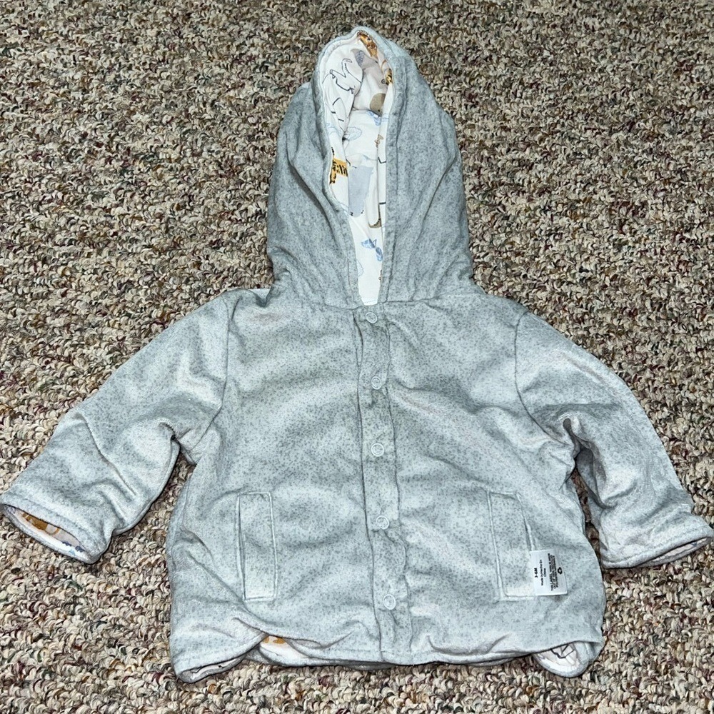 Boys, girls 3-6 month coat Gray Hooded Baby Jacket, coat, Reversible, 3-6 months